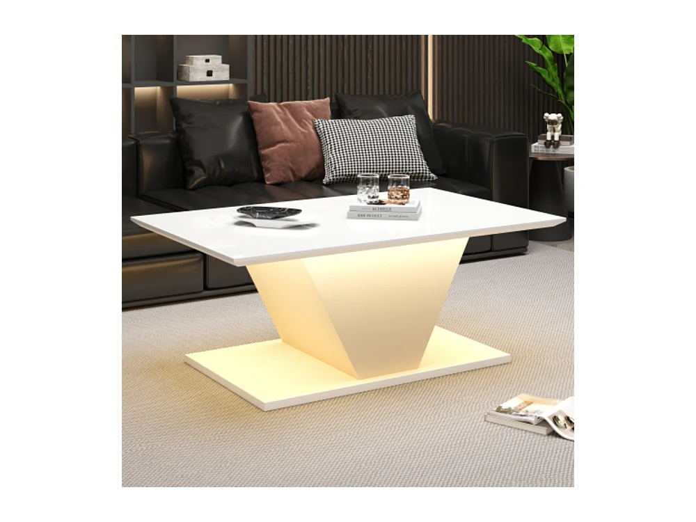 Couchtisch, Kaffeetish mit LED-Leuchten, hochglänzende Wohnzimmertisch, Sofatisch,Beistelltisch100*50*46cm