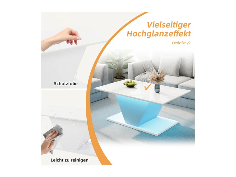 Couchtisch, Kaffeetish mit LED-Leuchten, hochglänzende Wohnzimmertisch, Sofatisch,Beistelltisch100*50*46cm