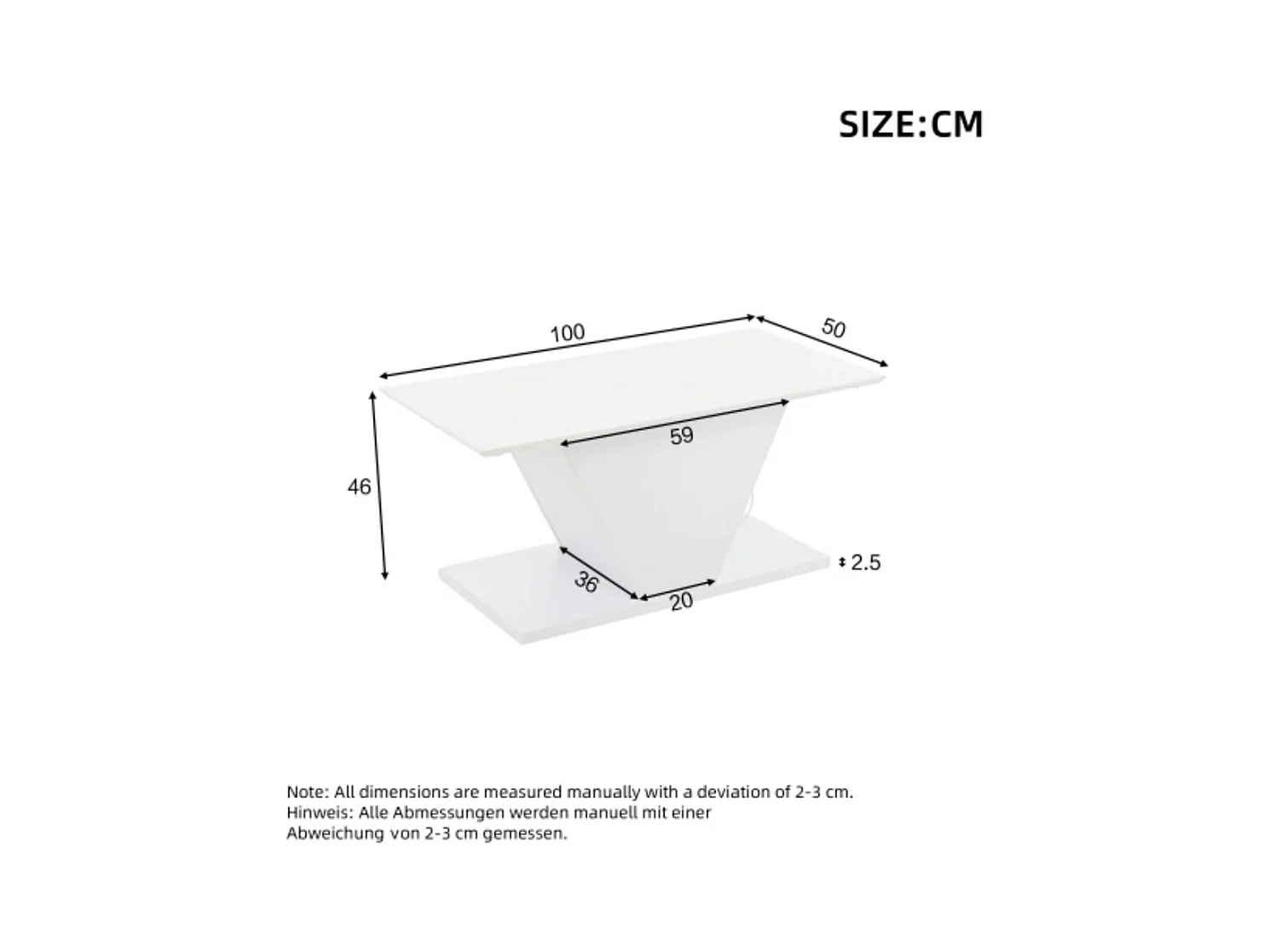 Couchtisch, Kaffeetish mit LED-Leuchten, hochglänzende Wohnzimmertisch, Sofatisch,Beistelltisch100*50*46cm
