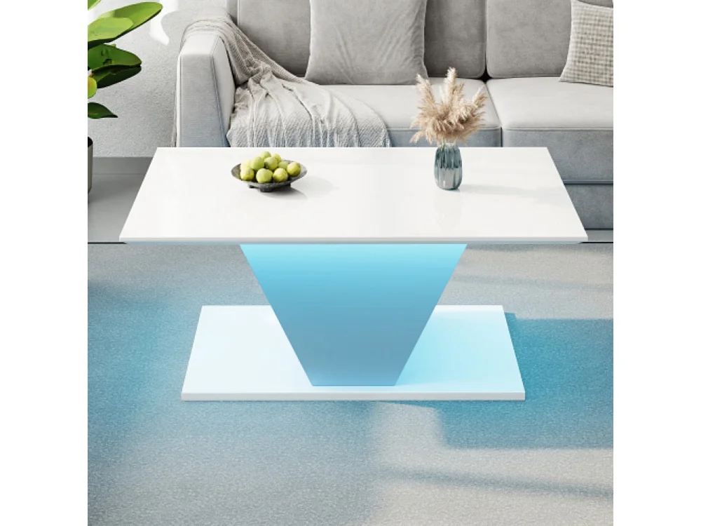 Couchtisch, Kaffeetish mit LED-Leuchten, hochglänzende Wohnzimmertisch, Sofatisch,Beistelltisch100*50*46cm