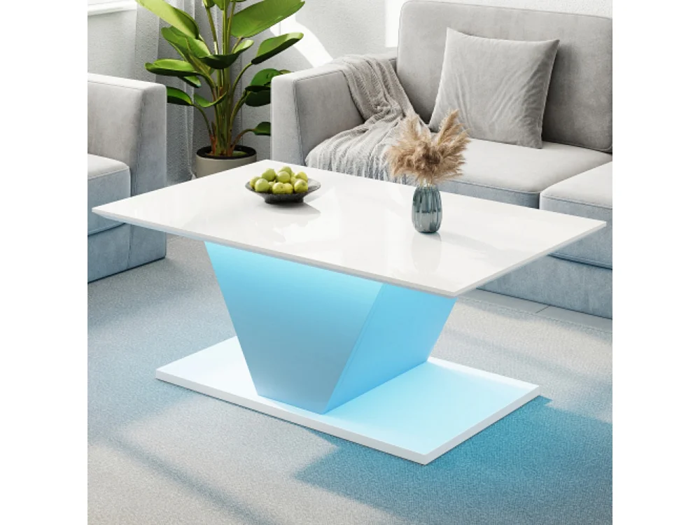 Couchtisch, Kaffeetish mit LED-Leuchten, hochglänzende Wohnzimmertisch, Sofatisch,Beistelltisch100*50*46cm