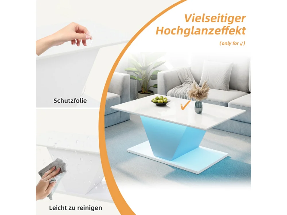 Couchtisch, Kaffeetish mit LED-Leuchten, hochglänzende Wohnzimmertisch, Sofatisch,Beistelltisch100*50*46cm