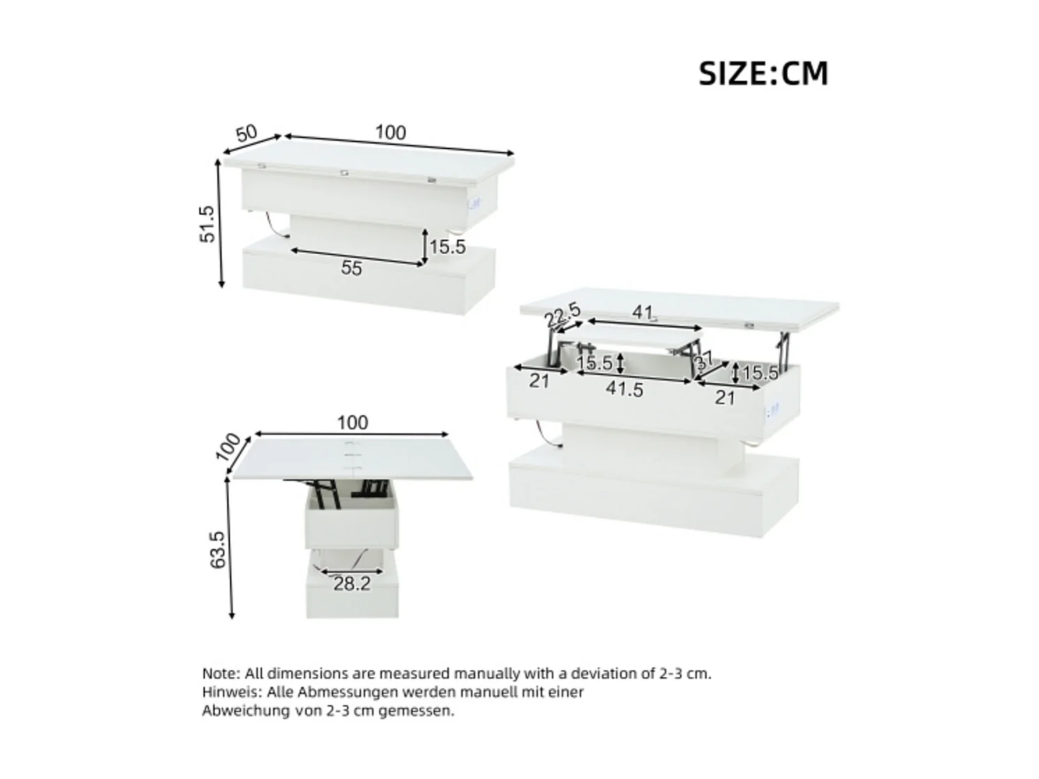 Couchtisch,USB-C&USB-Ladebuchse,multifunktionaler Wohnzimmertisch mit LED, anhebbarer Kaffeetish, höhenverstellbar Sofatisch,Beistelltisch und Esstisch mit Stauraum