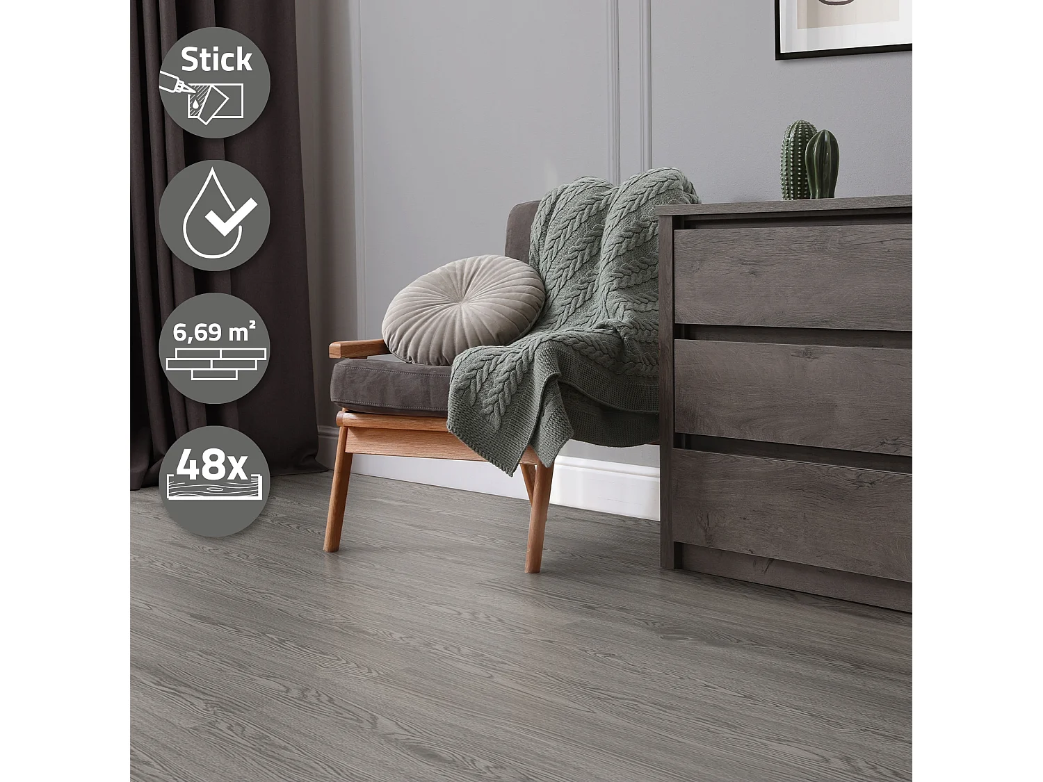 Pavimento in PVC 91,5x15,3 cm 6,69 m² rovere grigio 48 pezzi vinile laminati pavimenti autoadesivi effetto legno copripavimento impermeabile ML-Design