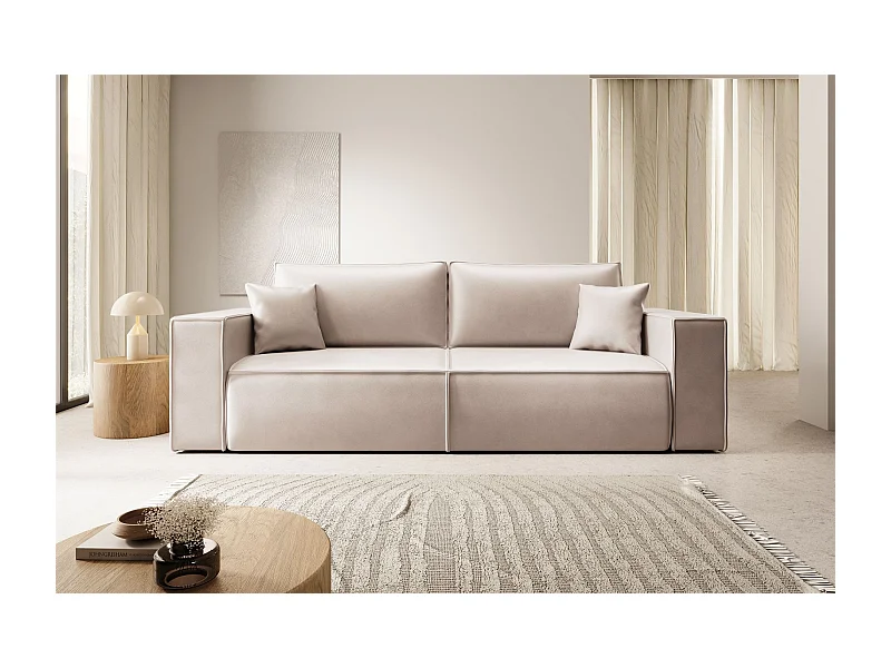 Schlafsofa 3-Sitzer – Bettkasten – Kunstleder – Beige – FARESE CUERO