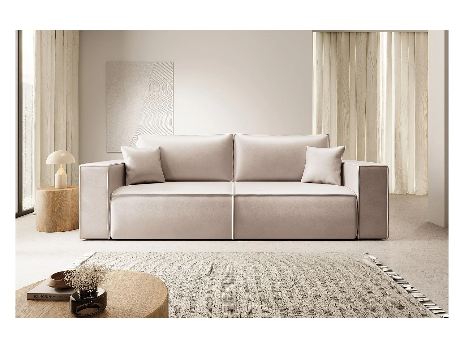 Schlafsofa 3-Sitzer – Bettkasten – Kunstleder – Beige – FARESE CUERO