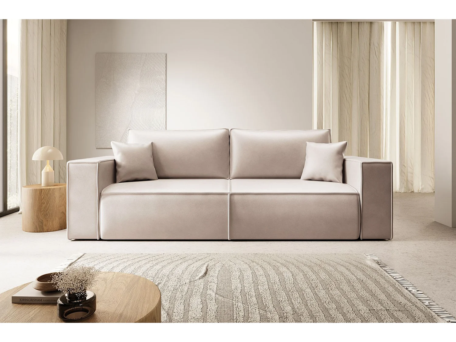 Canapé convertible 3 places – coffre – similicuir – beige – FARESE CUERO