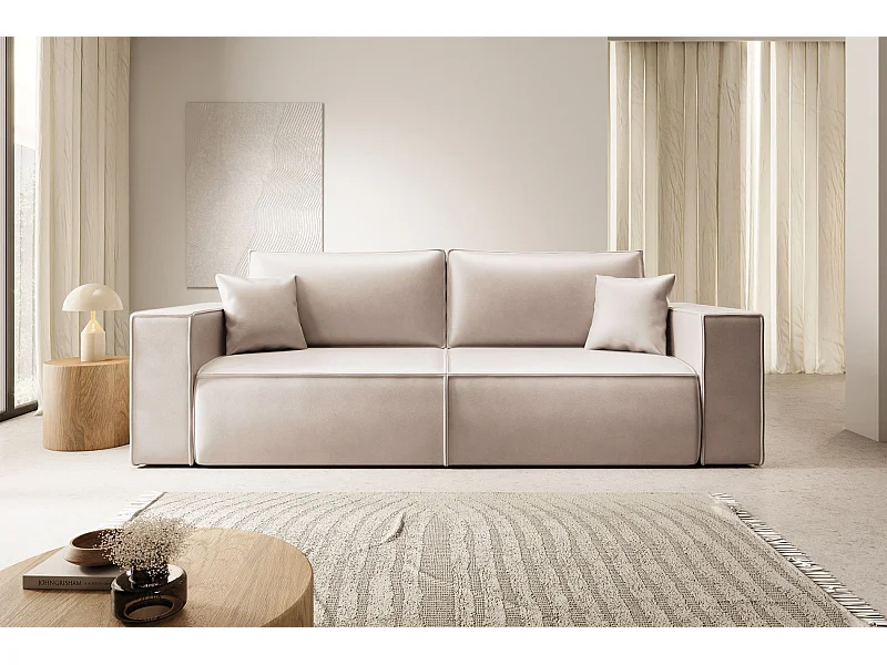 Canapé convertible 3 places – coffre – similicuir – beige – FARESE CUERO