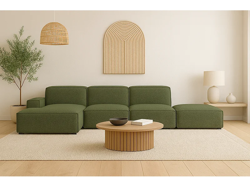 Ecksofa L-Form + Hocker Cursal, Stoff Artico, Moss, Links
