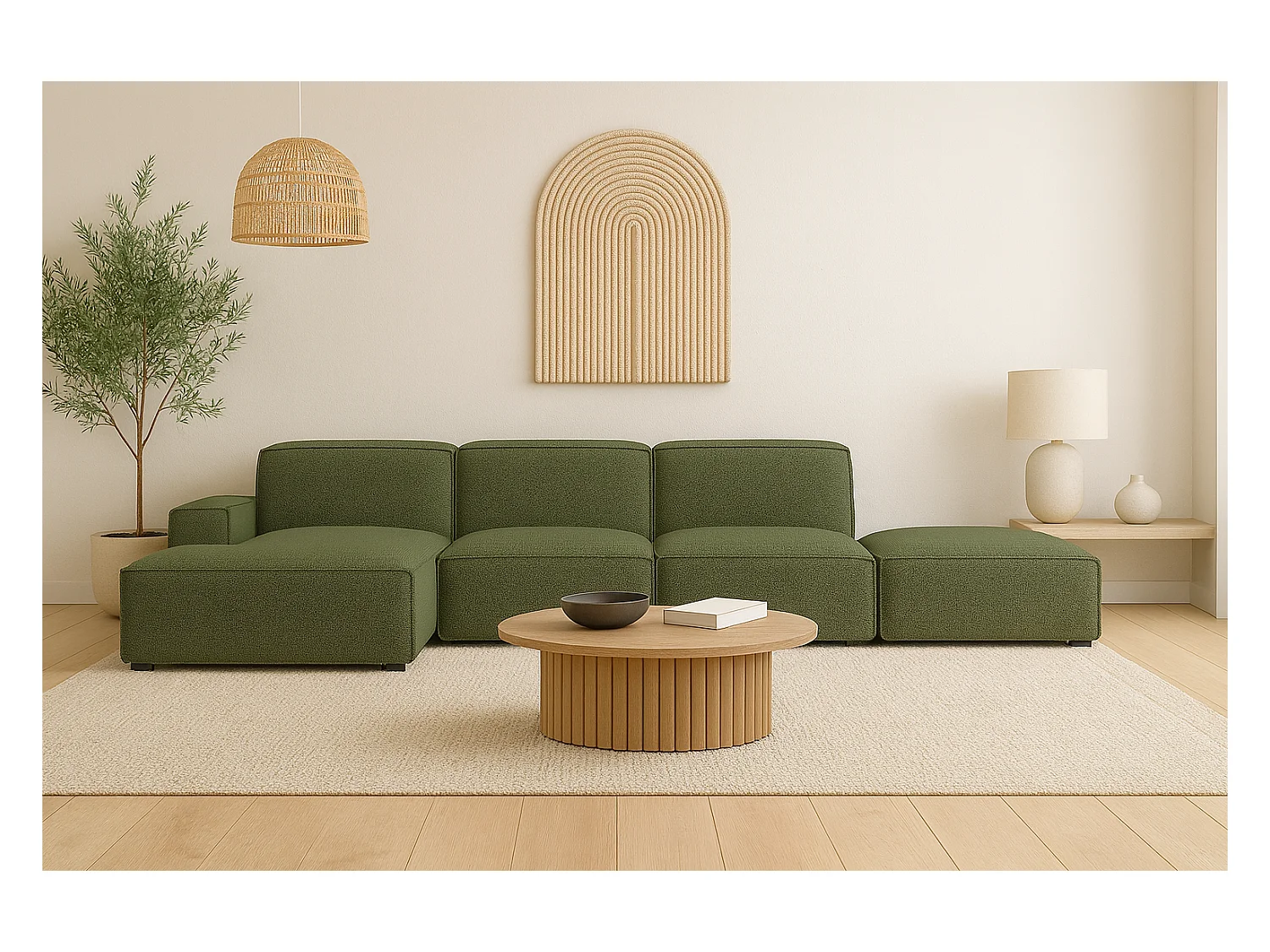 Ecksofa L-Form + Hocker Cursal, Stoff Artico, Moss, Links