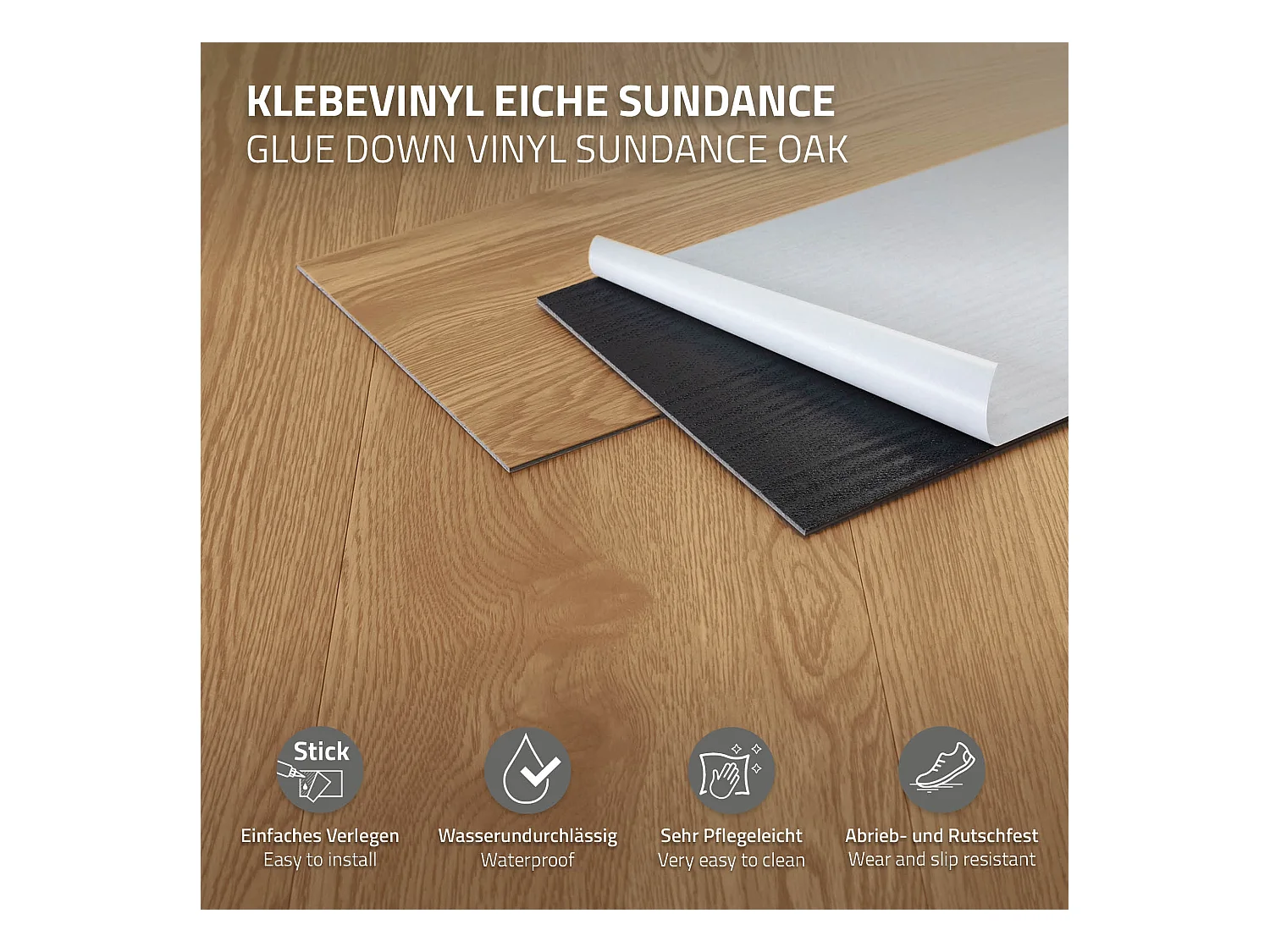 Revêtement de sol autocollant en PVC vinyle 8,92m²/64 planches 91,5cm x 15,3cm marron aspect chêne sundance antidérapant résistant à l'eau l'abrasion
