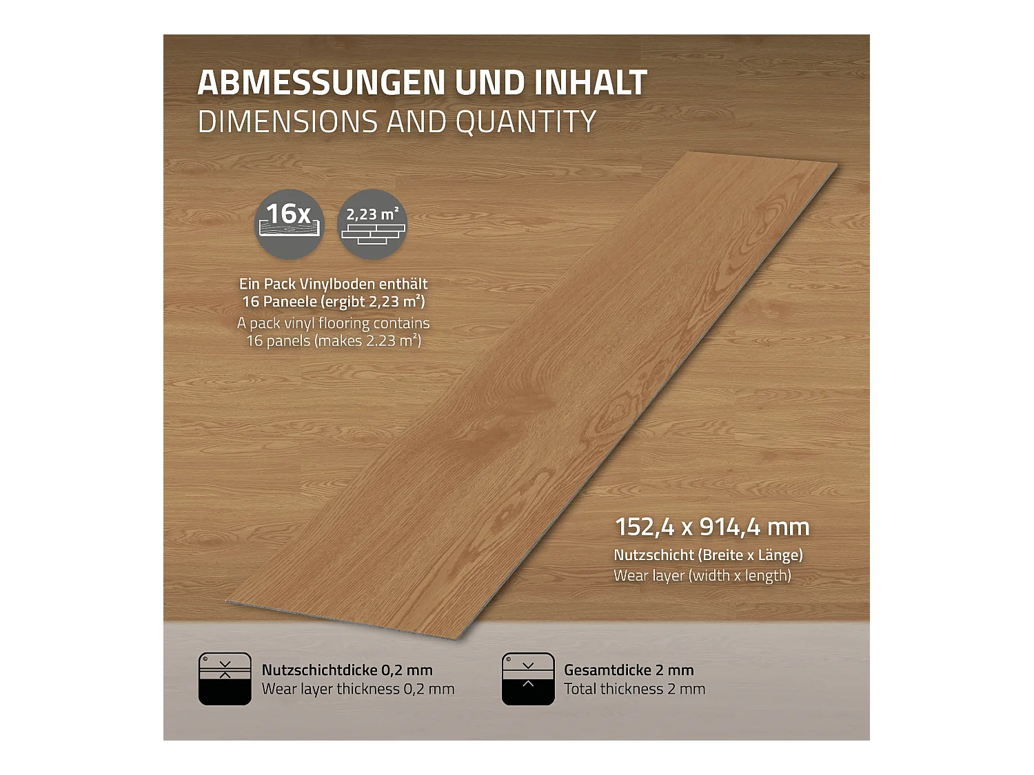 Revêtement de sol autocollant en PVC vinyle 8,92m²/64 planches 91,5cm x 15,3cm marron aspect chêne sundance antidérapant résistant à l'eau l'abrasion