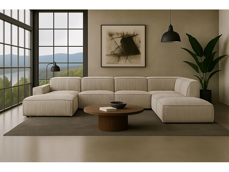 Hoekbank U-vorm Cursal V, stof Poso, beige, rechts