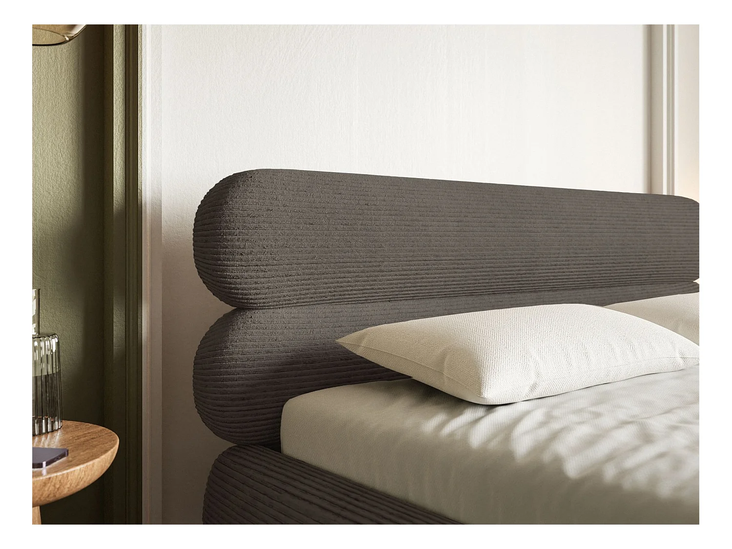 Polsterbett 180x200 mit Bettkasten – Cordstoff – goldfarbenen Füßen – Grau – ROULE CORD