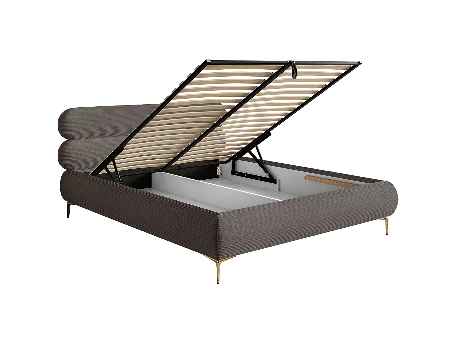 Lit tapissé 180x200 – rangement – velours côtelé – gris – ROULE CORD