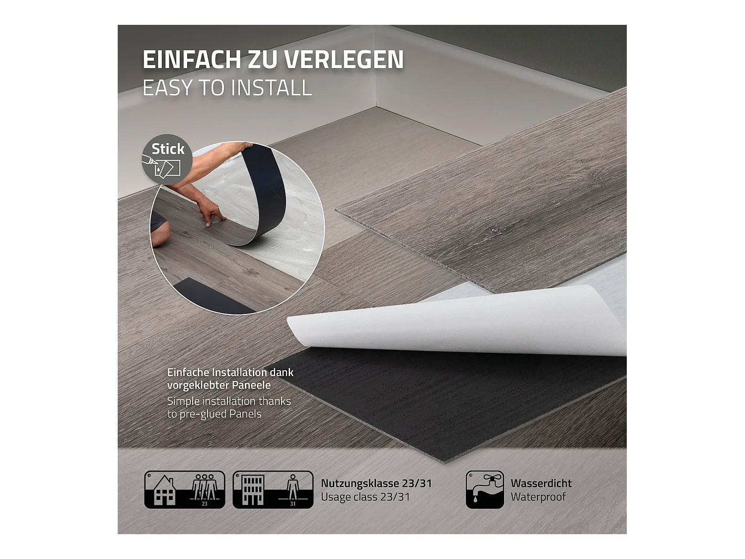 ML-Design Suelo vinílico de PVC 11,15 m² color pino gris 80x planchas autoadhesivas 91,5x15,3cm láminas grosor 2 mm efecto madera antideslizante