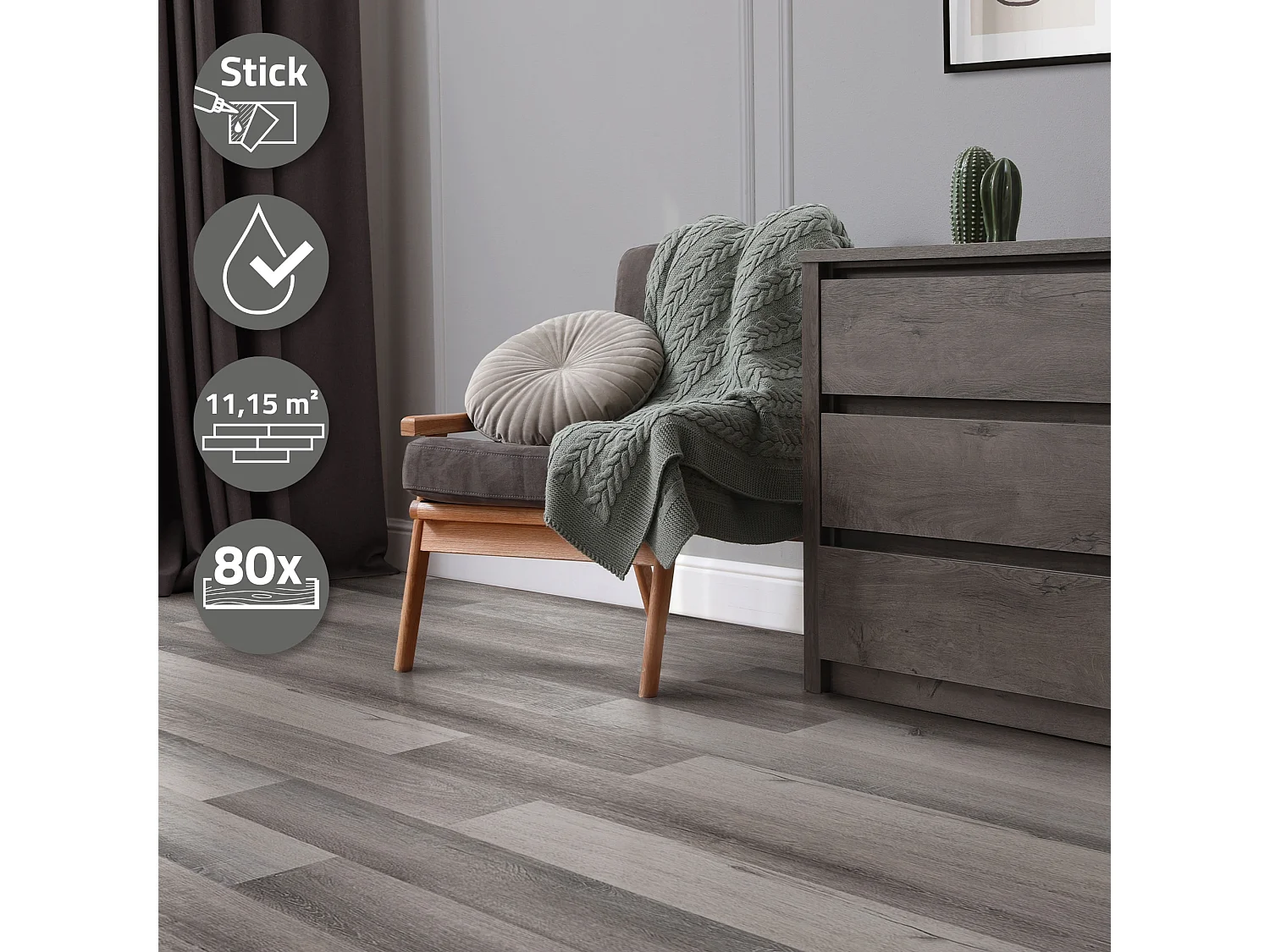 Pavimento in PVC 91,5x15,3 cm 11,15 m² grigio 80 listoni 2 mm pavimenti autoadesivi con aspetto legno di pino copripavimento impermeabile ML-Design