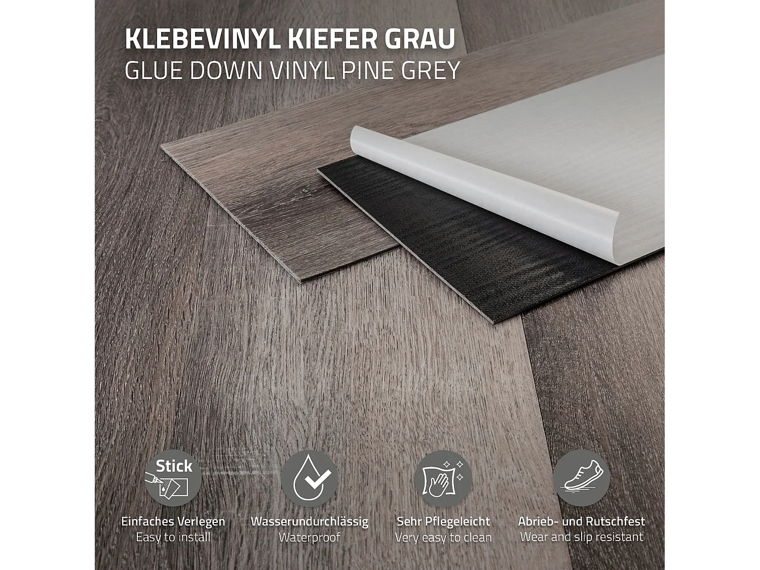 Pavimento in PVC 91,5x15,3 cm 11,15 m² grigio 80 listoni 2 mm pavimenti autoadesivi con aspetto legno di pino copripavimento impermeabile ML-Design