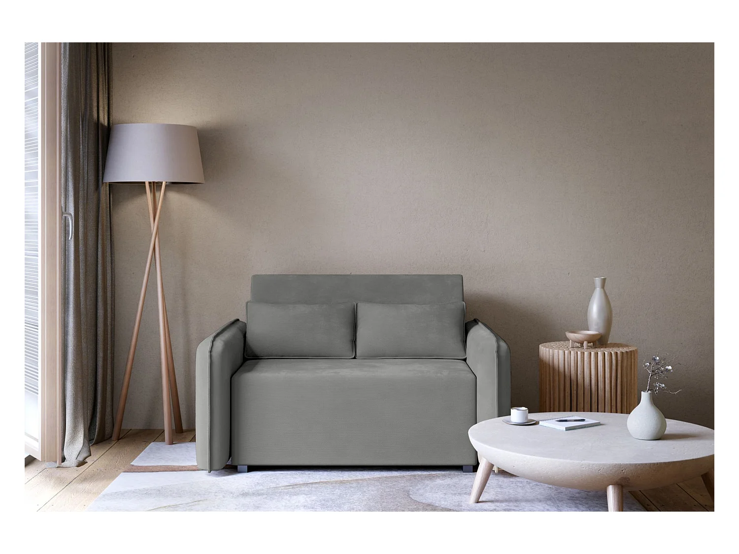 Canapé convertible 2 places – coffre – chenille hydrophobe – gris foncé – DUELIA