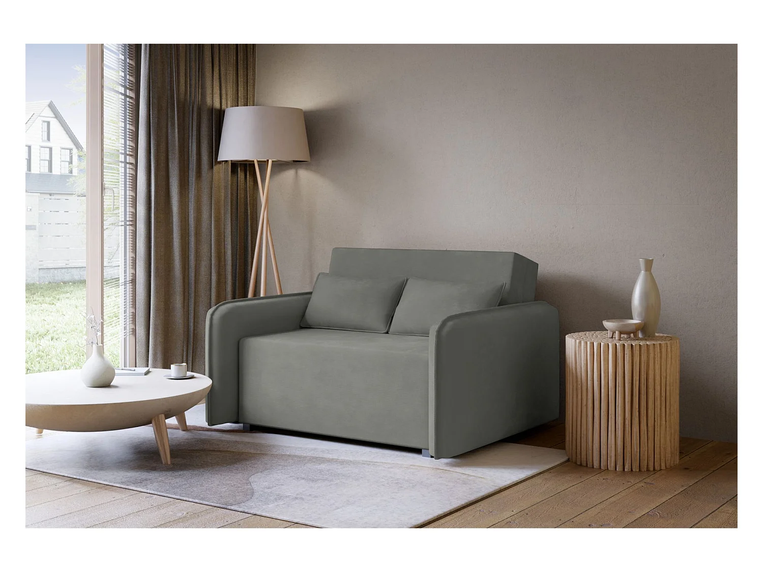 Canapé convertible 2 places – coffre – chenille hydrophobe – gris foncé – DUELIA