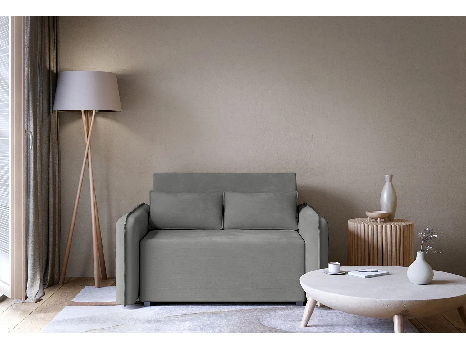 Schlafsofa 2-Sitzer – Bettkasten – Chenille hydrophob – Dunkelgrau – DUELIA