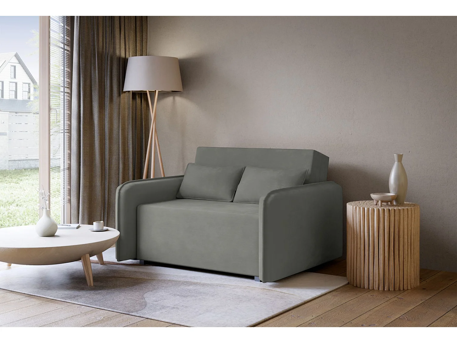 Schlafsofa 2-Sitzer – Bettkasten – Chenille hydrophob – Dunkelgrau – DUELIA