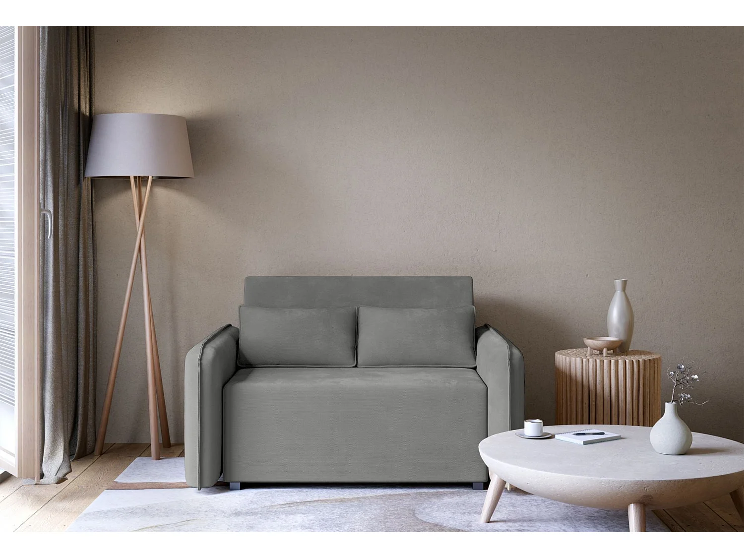 Canapé convertible 2 places – coffre – chenille hydrophobe – gris foncé – DUELIA