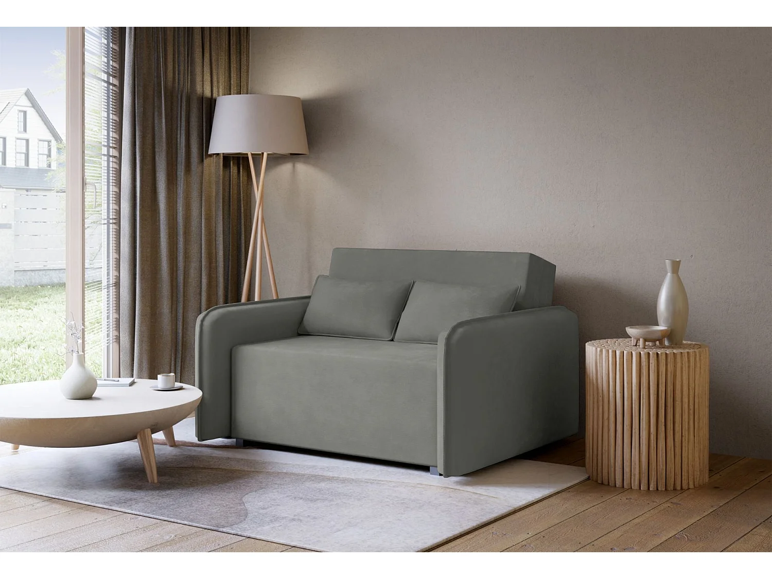Canapé convertible 2 places – coffre – chenille hydrophobe – gris foncé – DUELIA