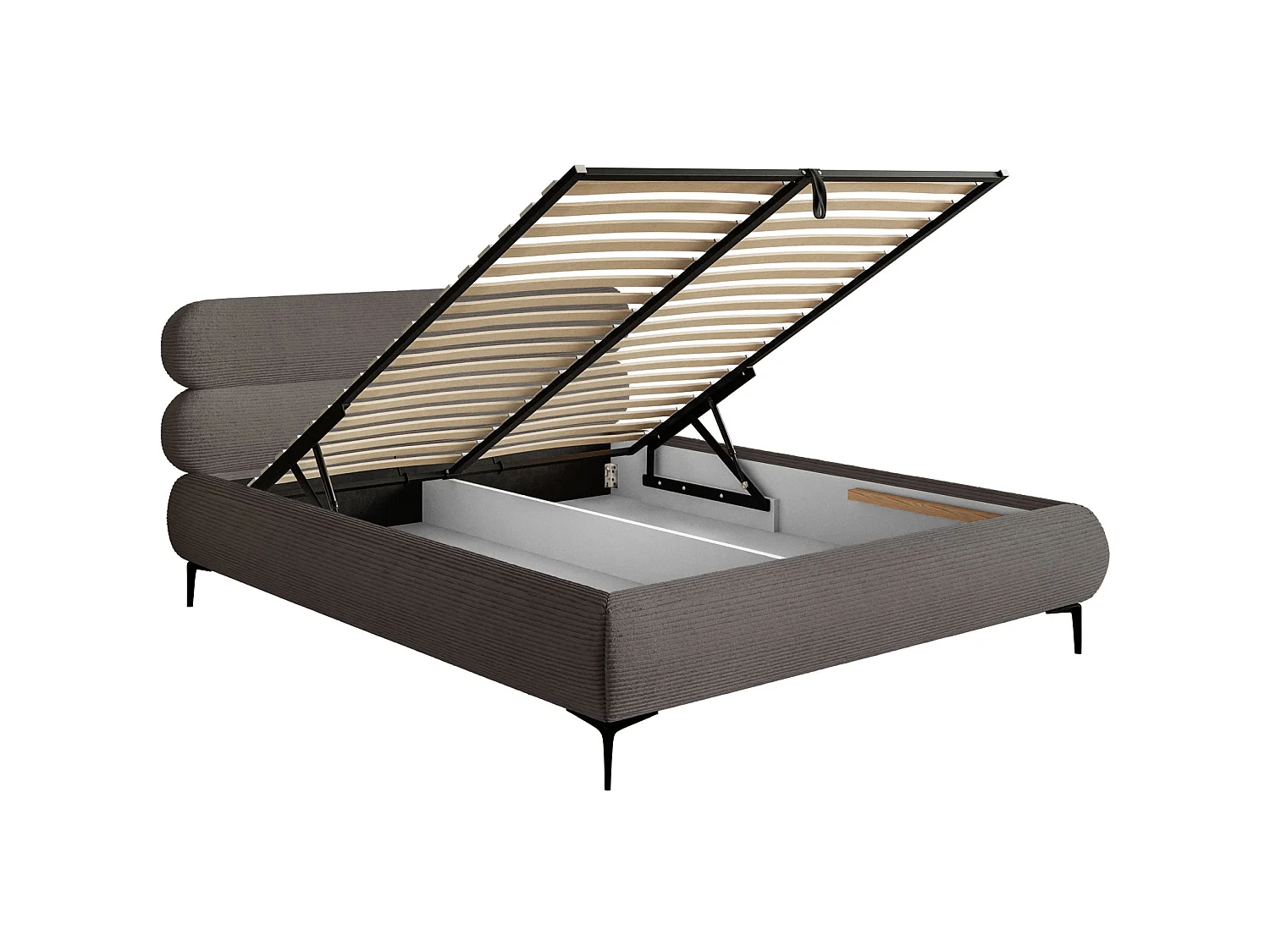 Lit tapissé 180x200 – rangement – velours côtelé – gris – ROULE CORD