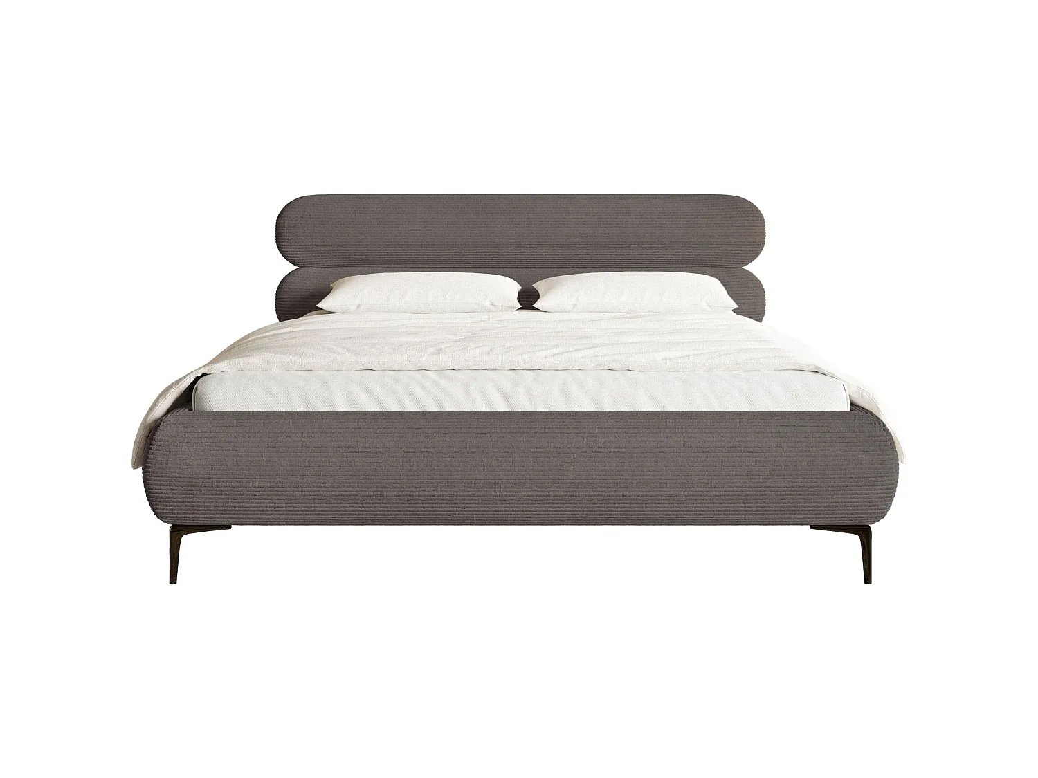 Lit tapissé 180x200 – rangement – velours côtelé – gris – ROULE CORD