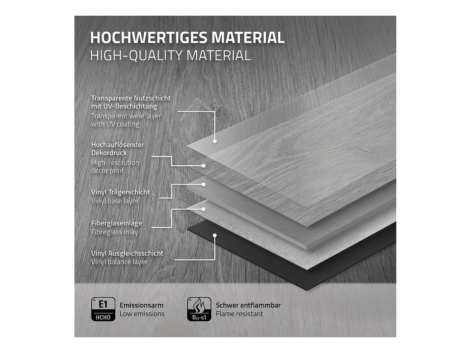 ML-Design Suelo vinílico de PVC 7,7m² color Gris Windswell Hickory 35x planchas sistema de click 122x18 cm láminas grosor 4,2mm efecto madera