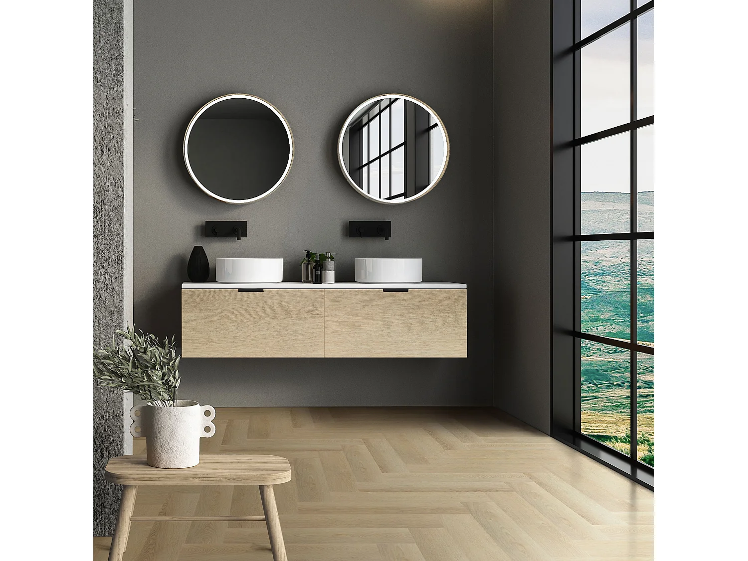 Pavimento in PVC Deluxe 61x12,8cm 1,56m² a click rovere naturale a spina di pesce 20 listoni vinile rivestimento aspetto legno impermeabile ML-Design