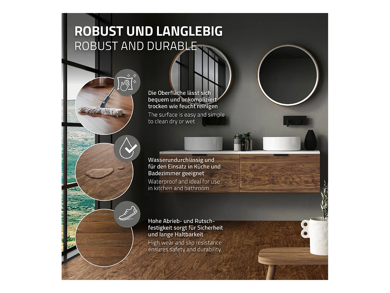 ML-Design Suelo vinílico de PVC 6,16m² color madera acacia marrón 28x planchas sistema click 122x18cm láminas grosor 4,2mm efecto madera impermeable