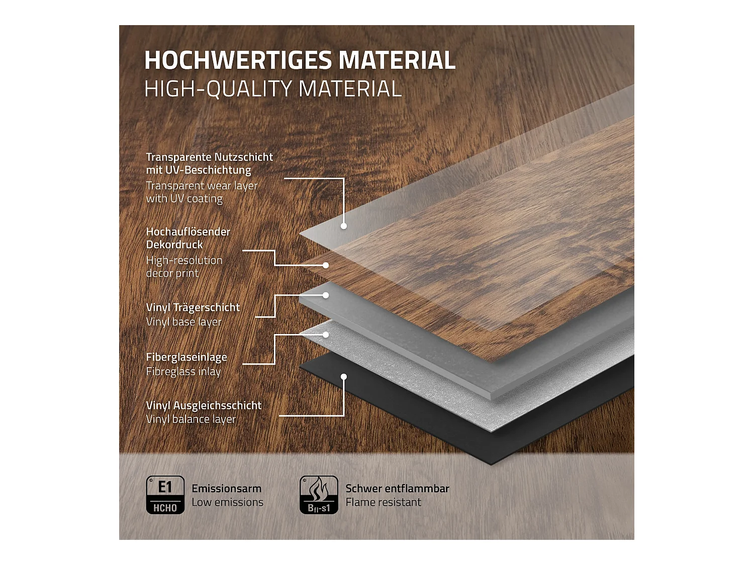 ML-Design Suelo vinílico de PVC 6,16m² color madera acacia marrón 28x planchas sistema click 122x18cm láminas grosor 4,2mm efecto madera impermeable