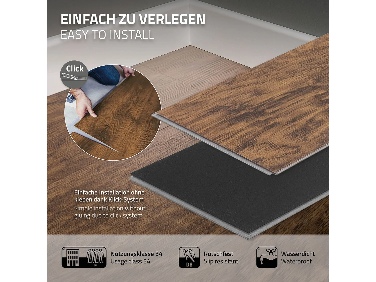 ML-Design Pavimento in PVC Deluxe 122x18cm 6,16 m² rovere classico 28 pezzi ad incastro in vinile rivestimento aspetto legno antiscivolo impermeabile