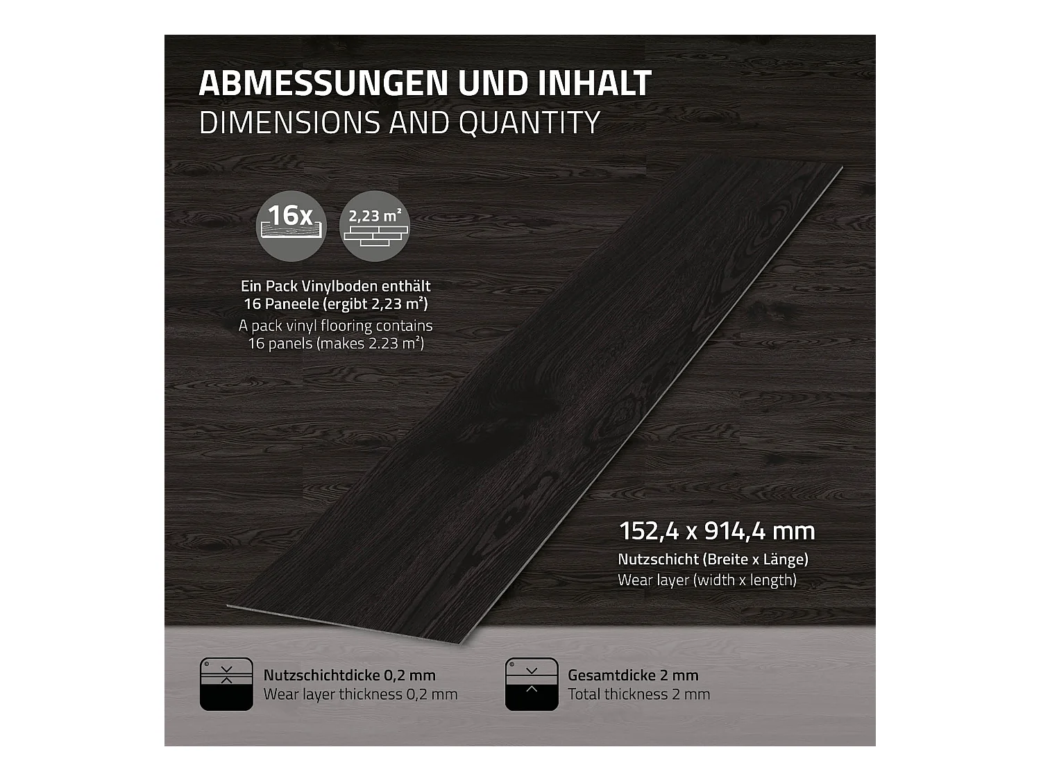 ML-Design Suelo vinílico de PVC 6,69m² color roble gris oscuro planchas sistema autoadhesivo 91,5x15,3cm láminas grosor 2 mm efecto madera