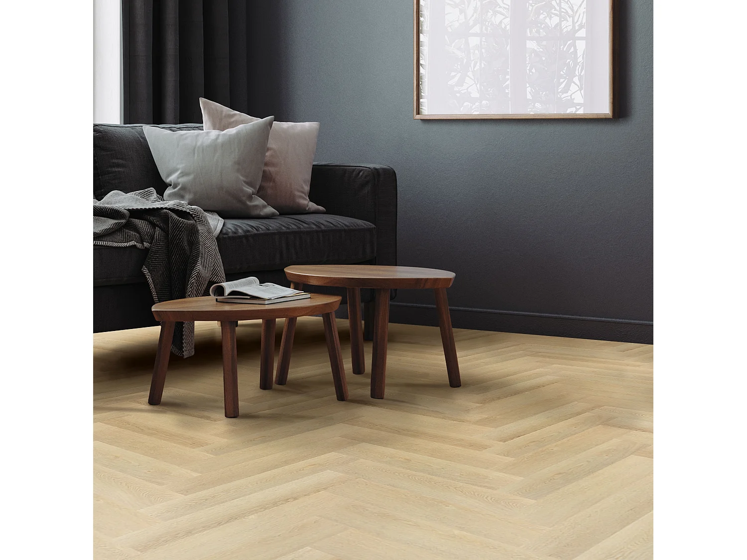 Pavimento in PVC Deluxe 61x12,8cm 7,8 m² a click rovere naturale a spina di pesce 100 listoni vinile rivestimento aspetto legno impermeabile ML-Design