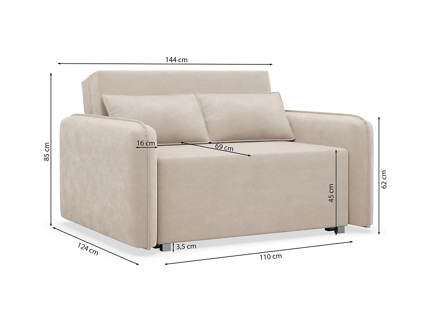 Canapé convertible 2 places – coffre – chenille hydrophobe – gris graphite – DUELIA