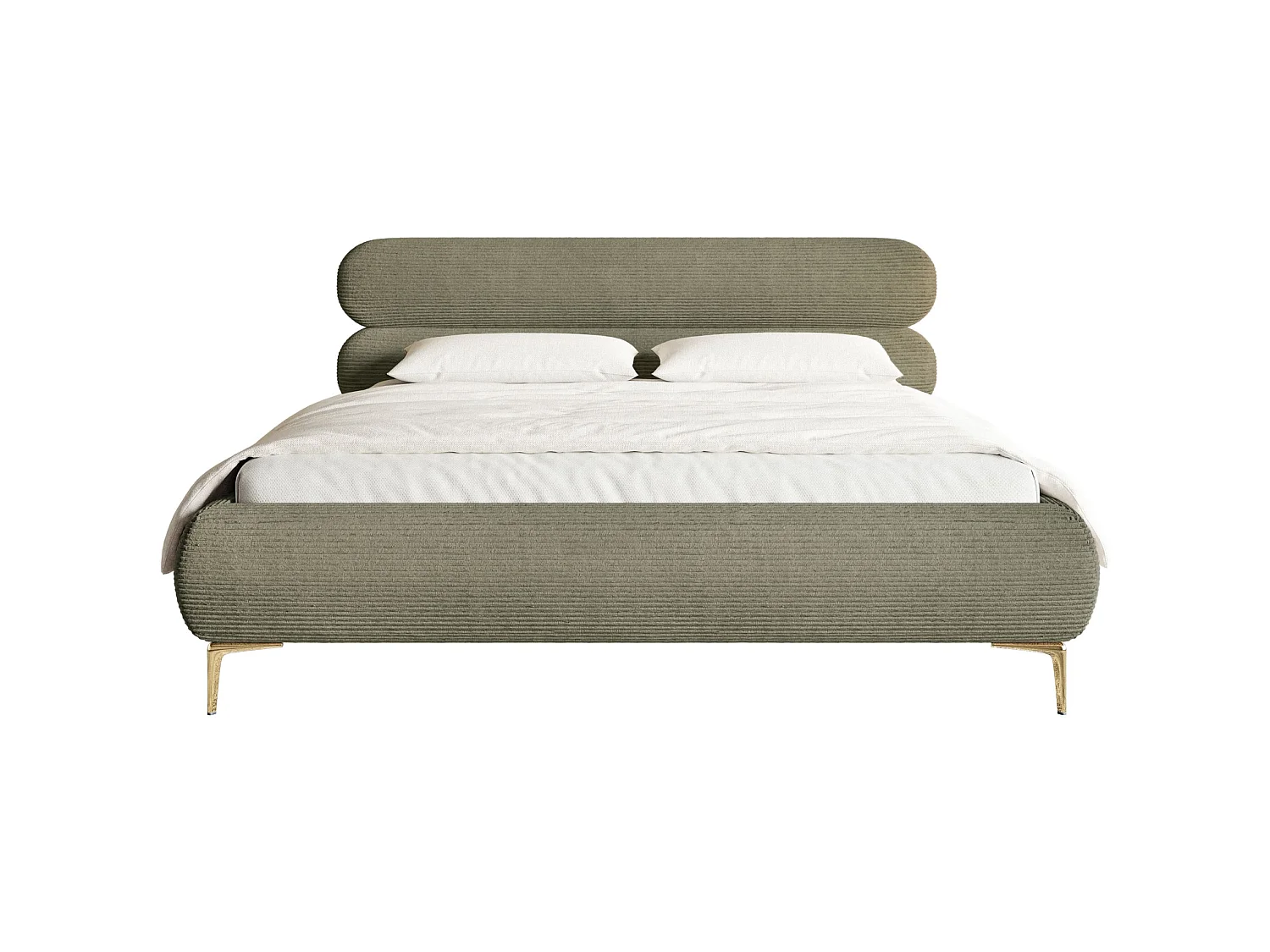 Polsterbett 180x200 mit Bettkasten – Cordstoff – goldfarbenen Füßen – Olivgrün – ROULE CORD