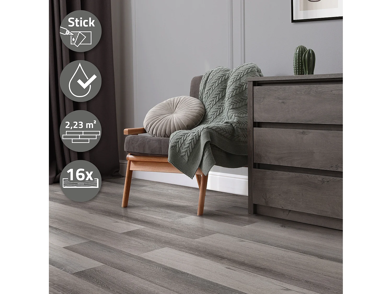 Pavimento in PVC 91,5x15,3 cm 2,23 m² grigio 16 listoni 2 mm pavimenti autoadesivi con aspetto legno di pino copripavimento impermeabile ML-Design