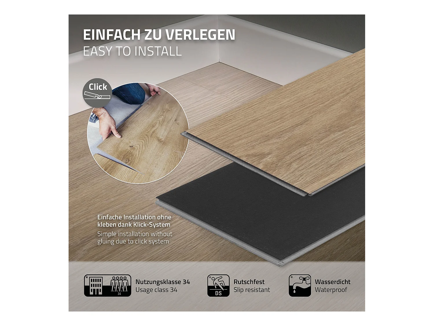 Revêtement de sol clipsable en vinyle 122cm x 18cm x 4,2mm 4,62m²/21 planches chêne marron golden hour imitation parquet pvc étanche classe charge 34