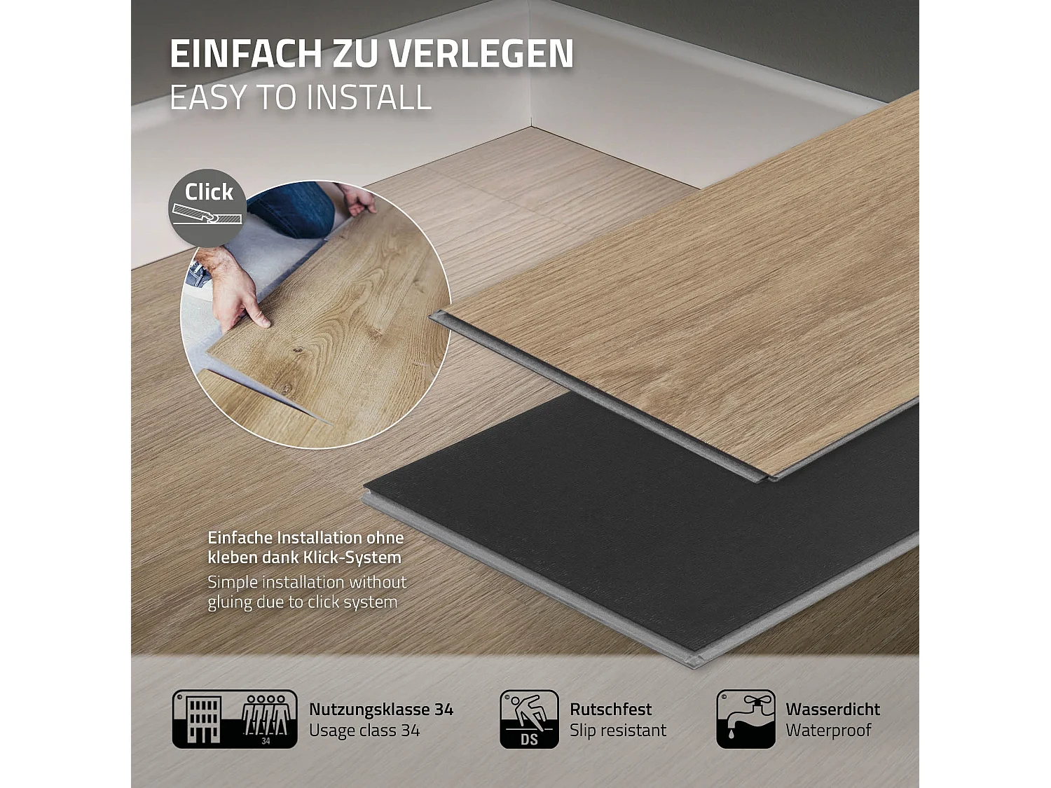 Pavimento in PVC Deluxe 122x18cm 4,62m² marrone rovere golden hour 21 doghe ad incastro in vinile aspetto legno copripavimento impermeabile ML-Design