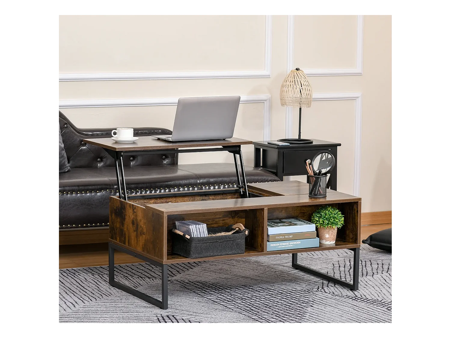 Couchtisch,Sofatisch Wohnzimmertisch Kaffeetisch mit Höhenverstellbarer 100 x 60 x 44 cm