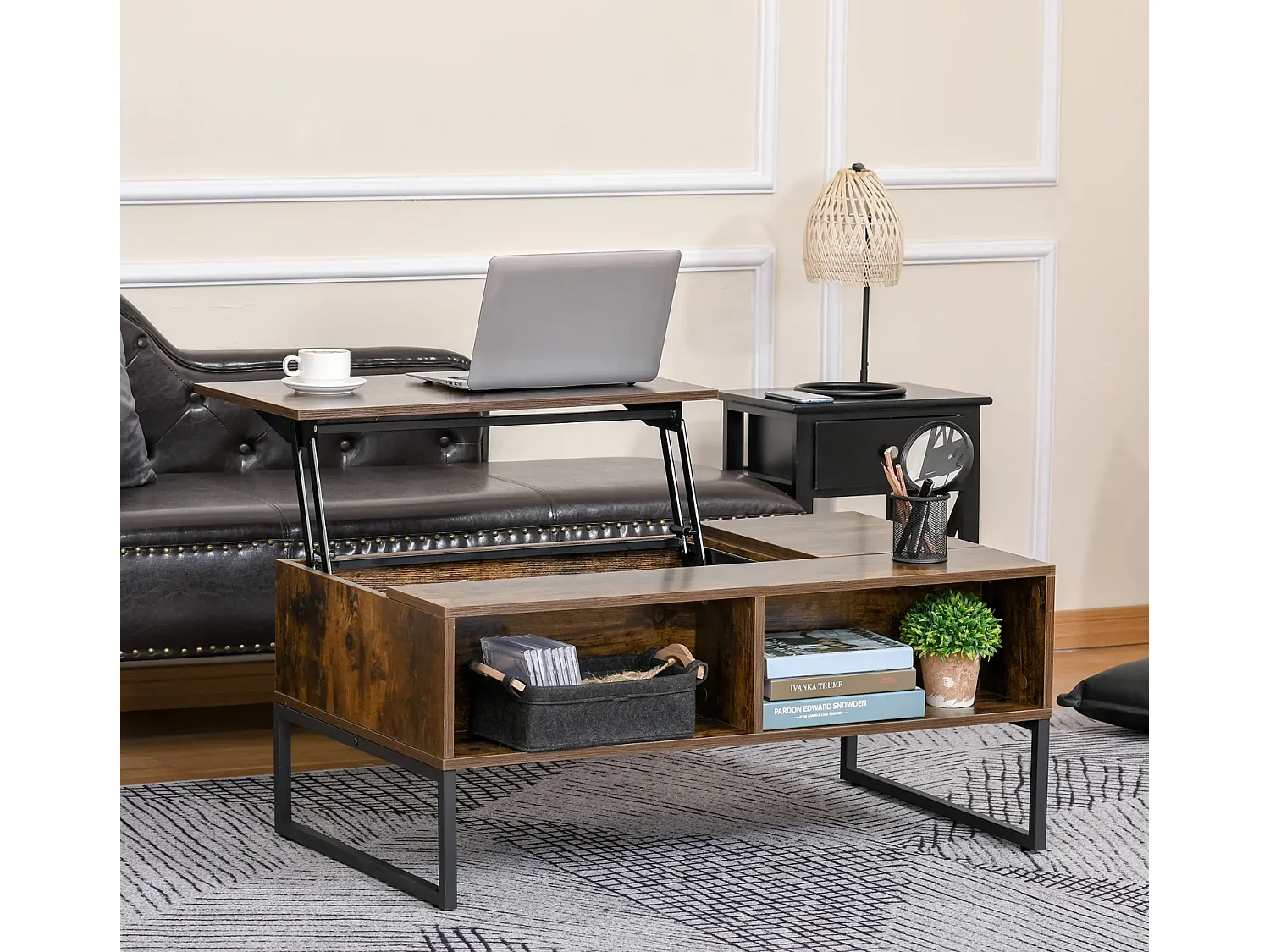 Couchtisch,Sofatisch Wohnzimmertisch Kaffeetisch mit Höhenverstellbarer 100 x 60 x 44 cm