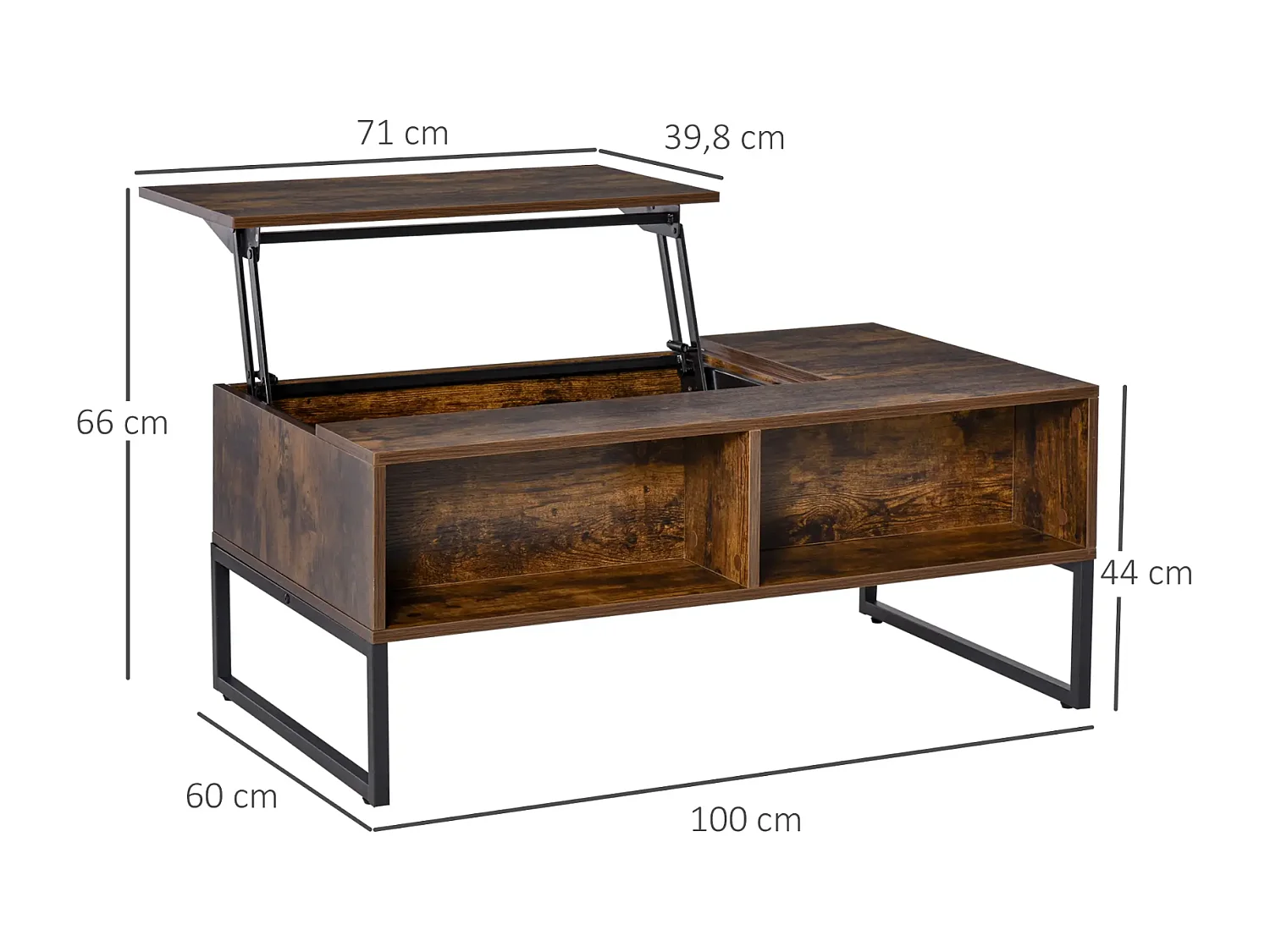 Couchtisch,Sofatisch Wohnzimmertisch Kaffeetisch mit Höhenverstellbarer 100 x 60 x 44 cm