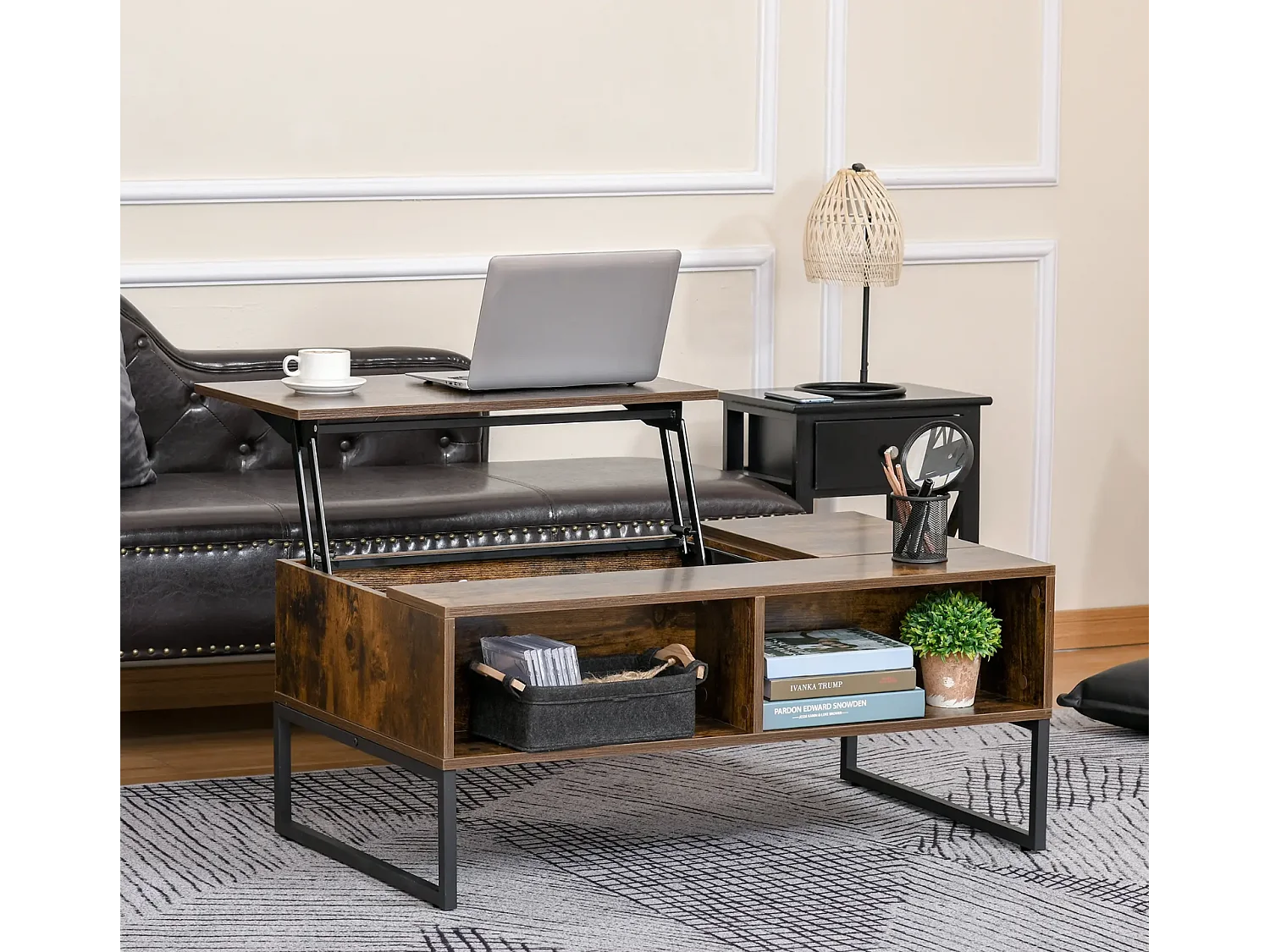 Couchtisch,Sofatisch Wohnzimmertisch Kaffeetisch mit Höhenverstellbarer 100 x 60 x 44 cm