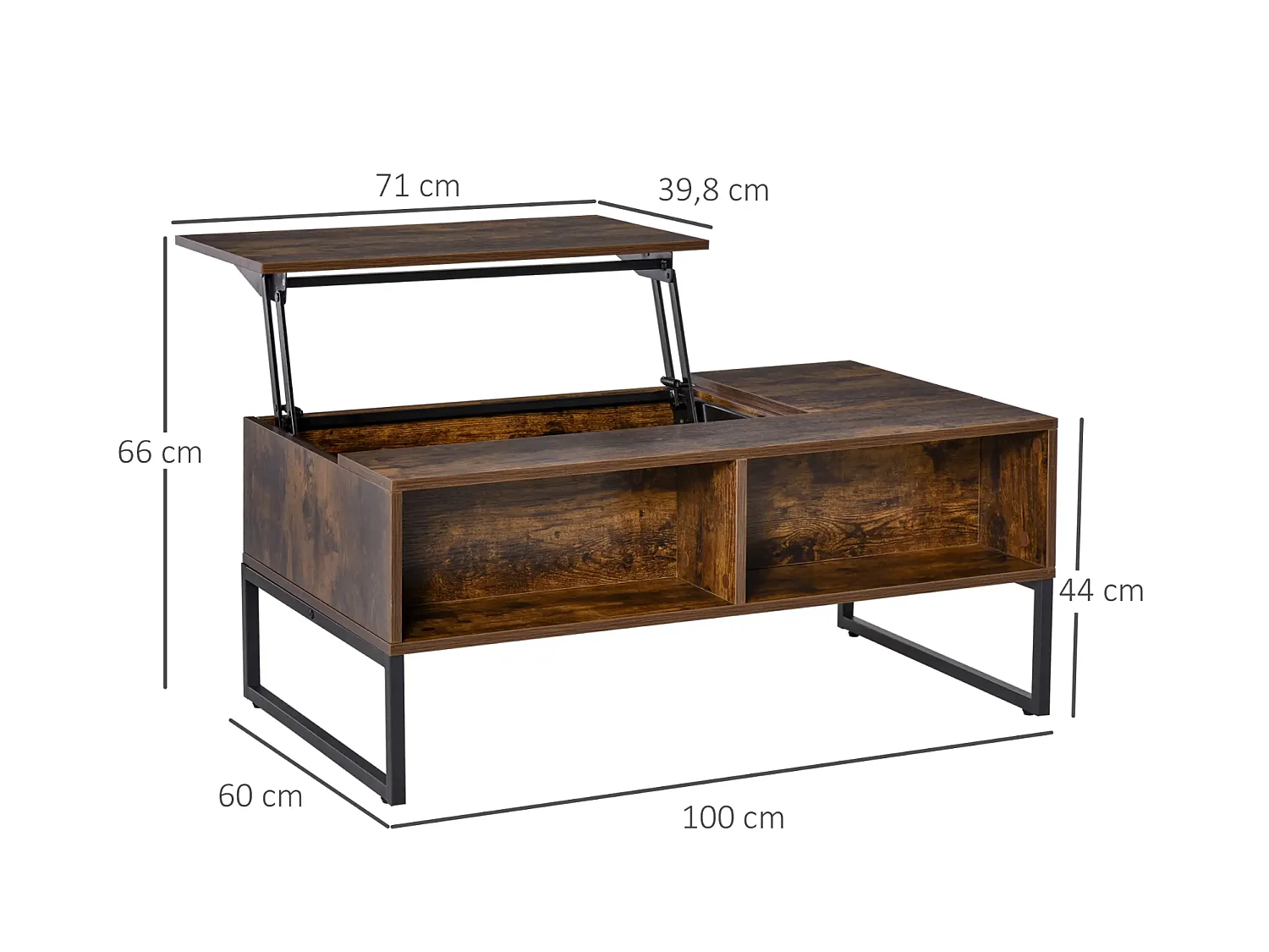 Couchtisch,Sofatisch Wohnzimmertisch Kaffeetisch mit Höhenverstellbarer 100 x 60 x 44 cm