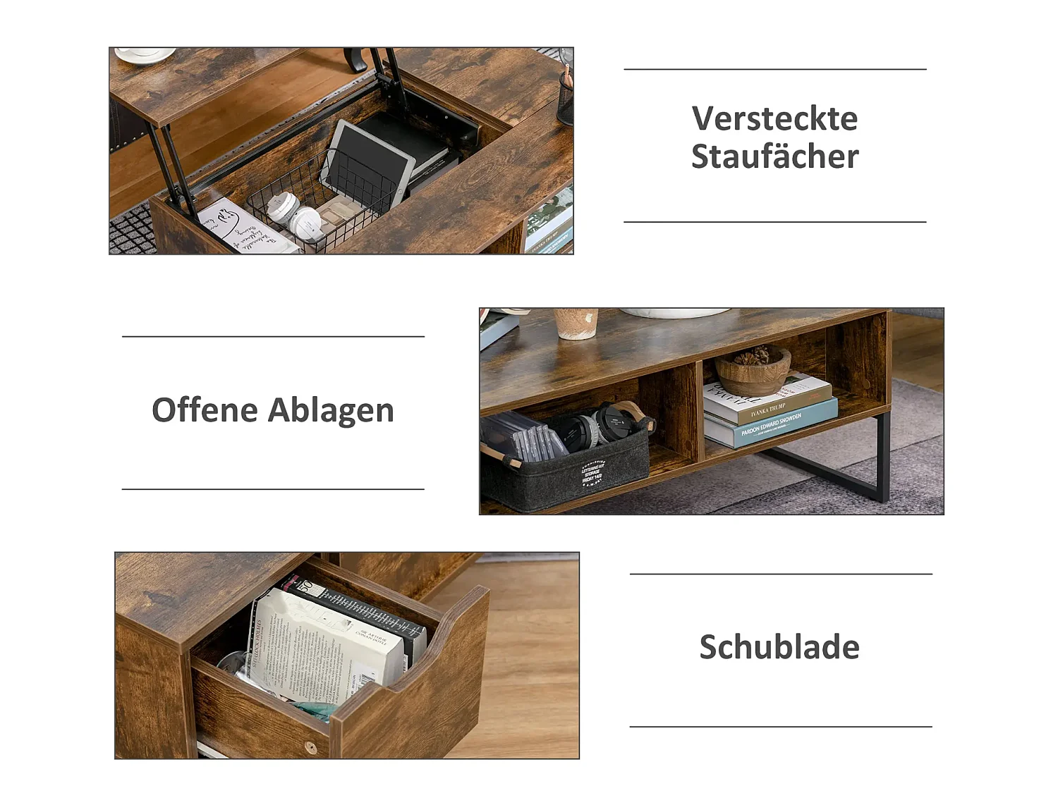 Couchtisch,Sofatisch Wohnzimmertisch Kaffeetisch mit Höhenverstellbarer 100 x 60 x 44 cm