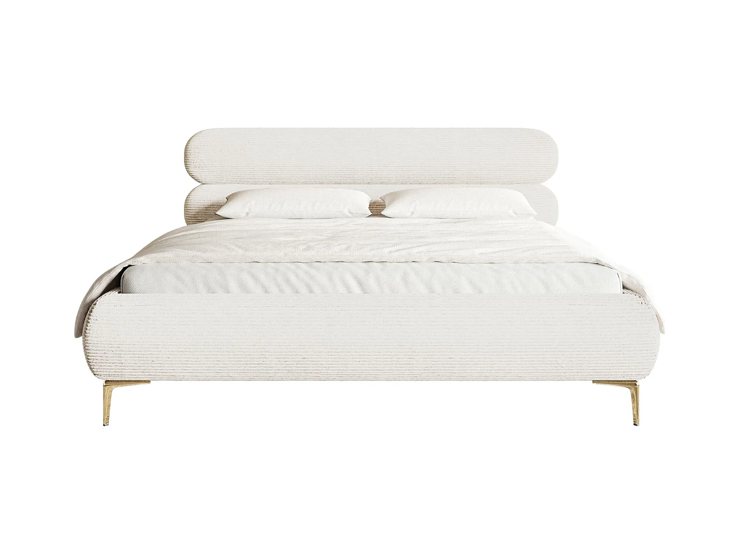 Polsterbett 180x200 mit Bettkasten – Cordstoff – goldfarbenen Füßen – Creme – ROULE CORD