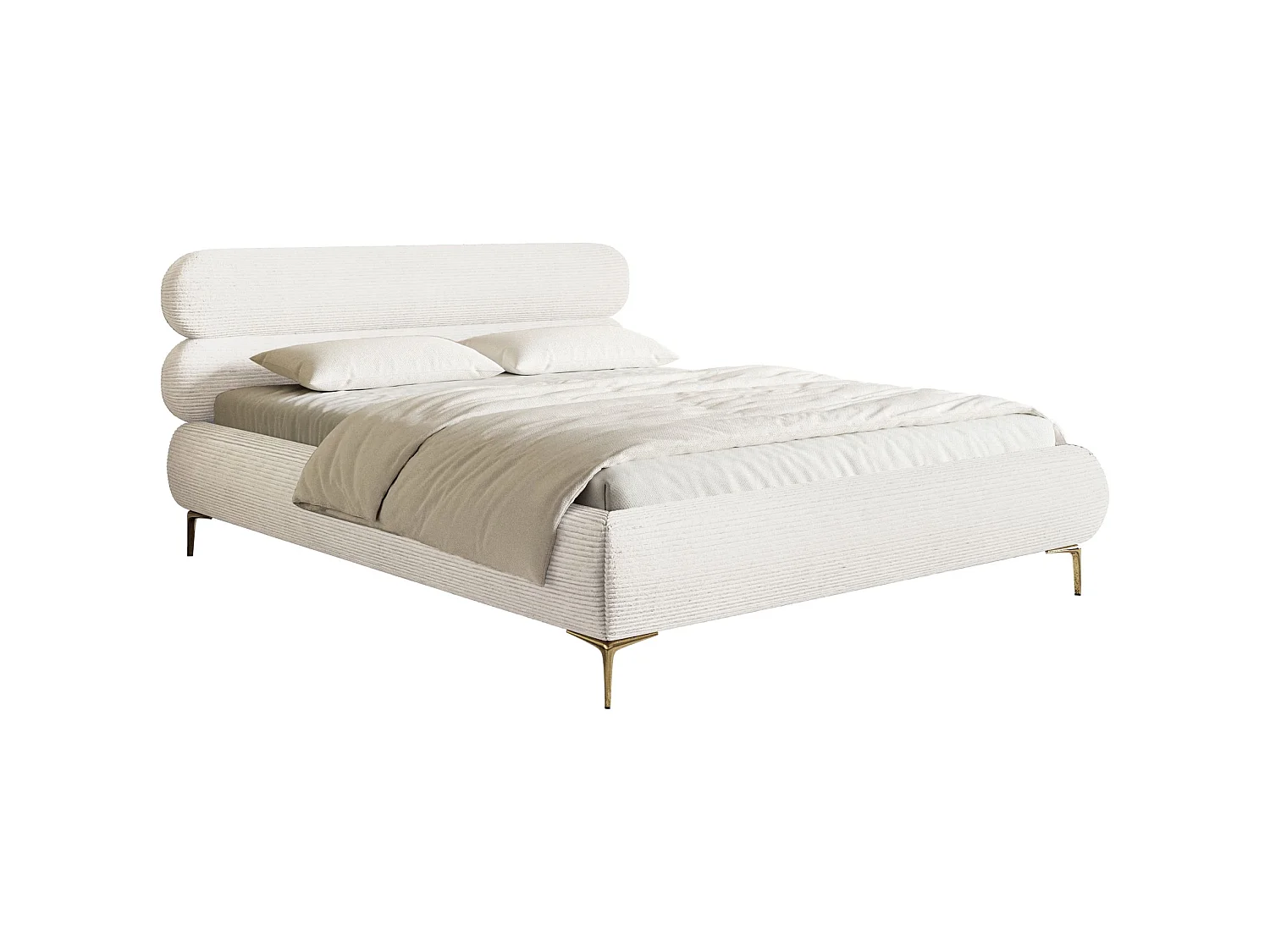 Polsterbett 180x200 mit Bettkasten – Cordstoff – goldfarbenen Füßen – Creme – ROULE CORD